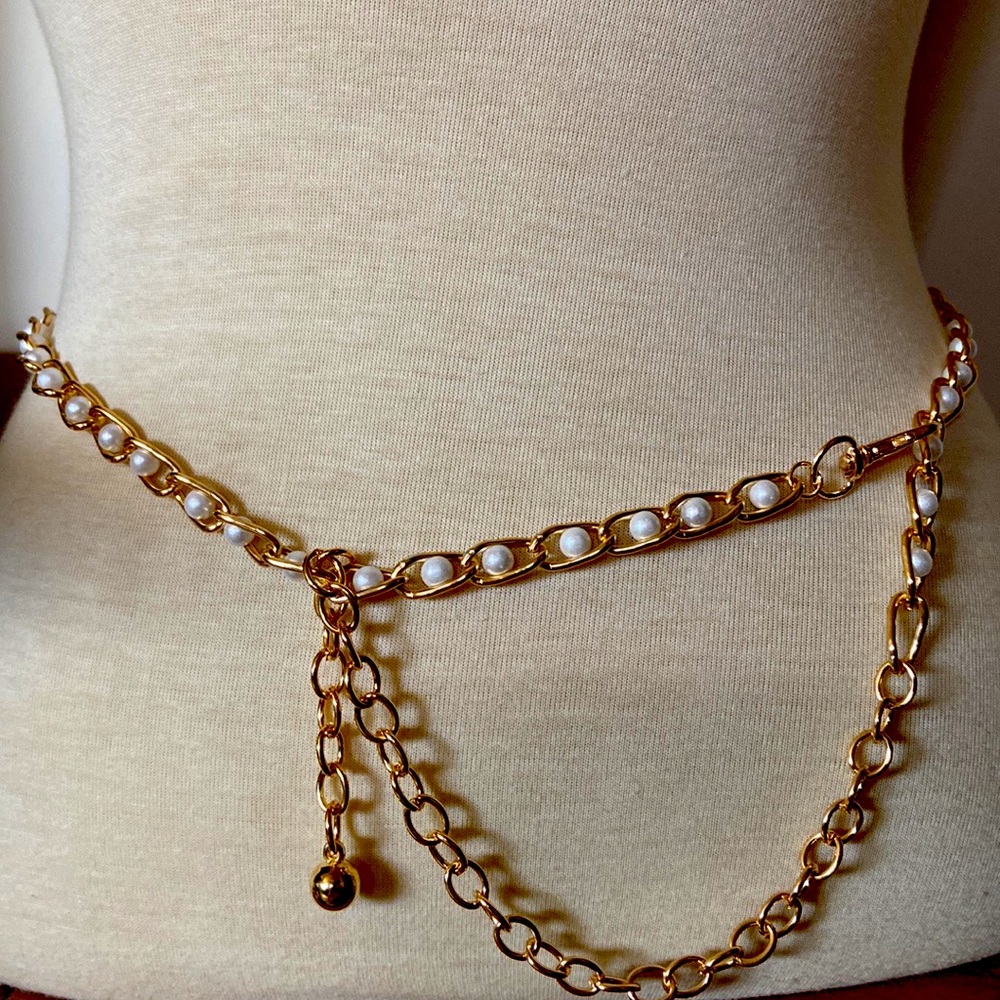 Gold Chain Belt with Pearl Enhancement